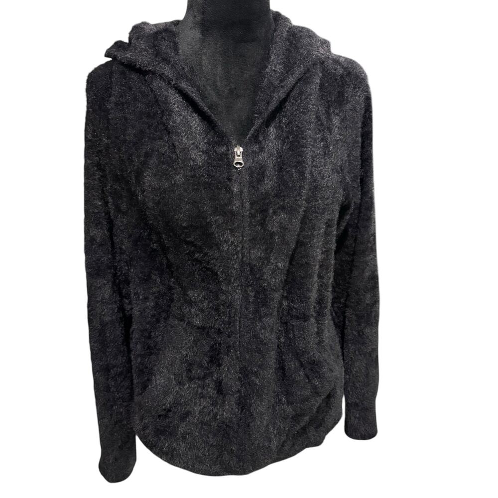 Threads 4 Thought‎ Black Fuzzy Zip-Up Hoodie | Recycled Material | Size L | NWOT